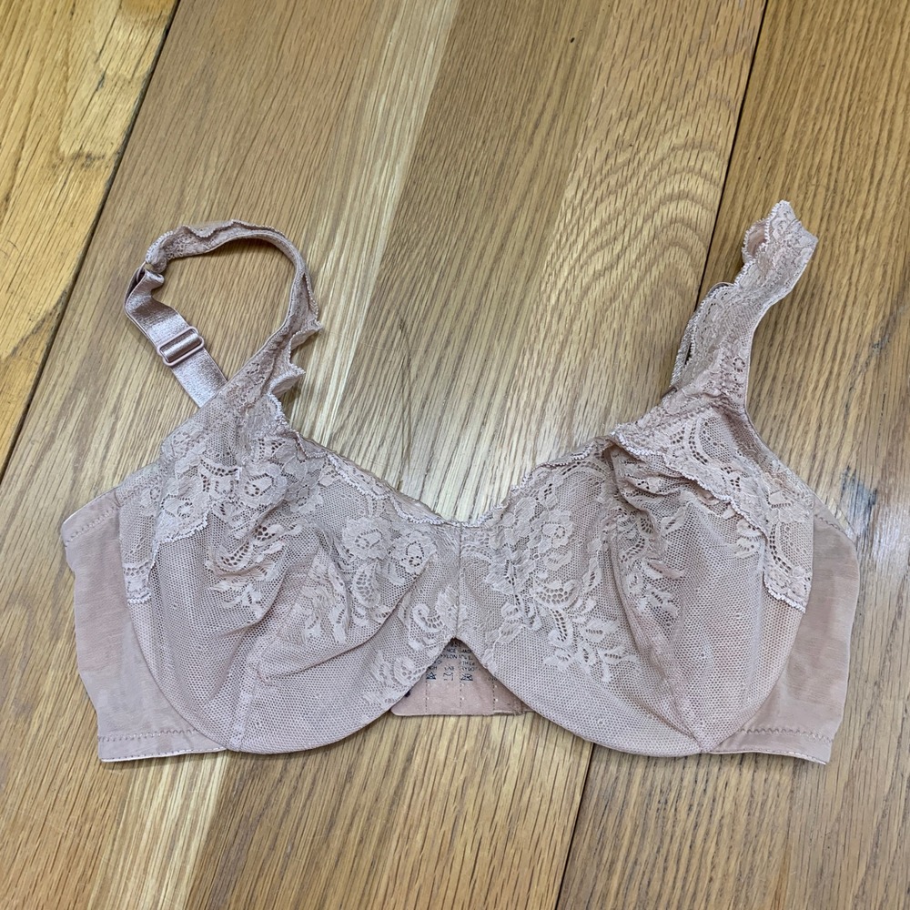 Le Mystere Bra Womens Size 36E‎ Lace Trim Full Coverage Underwire Beige Unlined